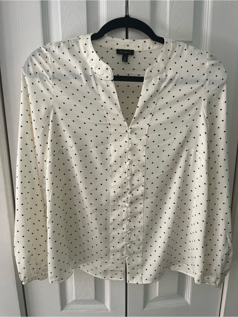 Talbots Ivory Blouse with Black Polka Dots Sz XS